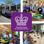 Kings Award for Voluntary Service logo with images of Connecting Chelford volunteers and activities