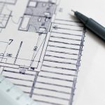 ruler and pen on architect drawing